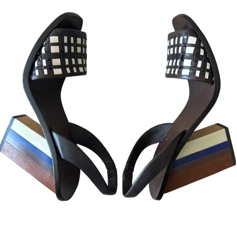 Tory Burch Emori Slingback Sandals‎ Wood Lucite Heel 8.5
